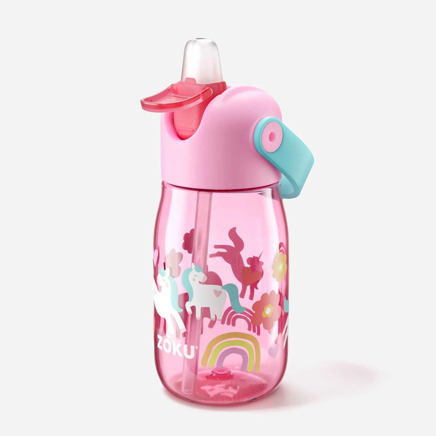 ZOKU Kids Flip Straw Bottle  400ml - Pink Unicorn (Straw Cleaning Brush Included)  Fixed Size - Olabens