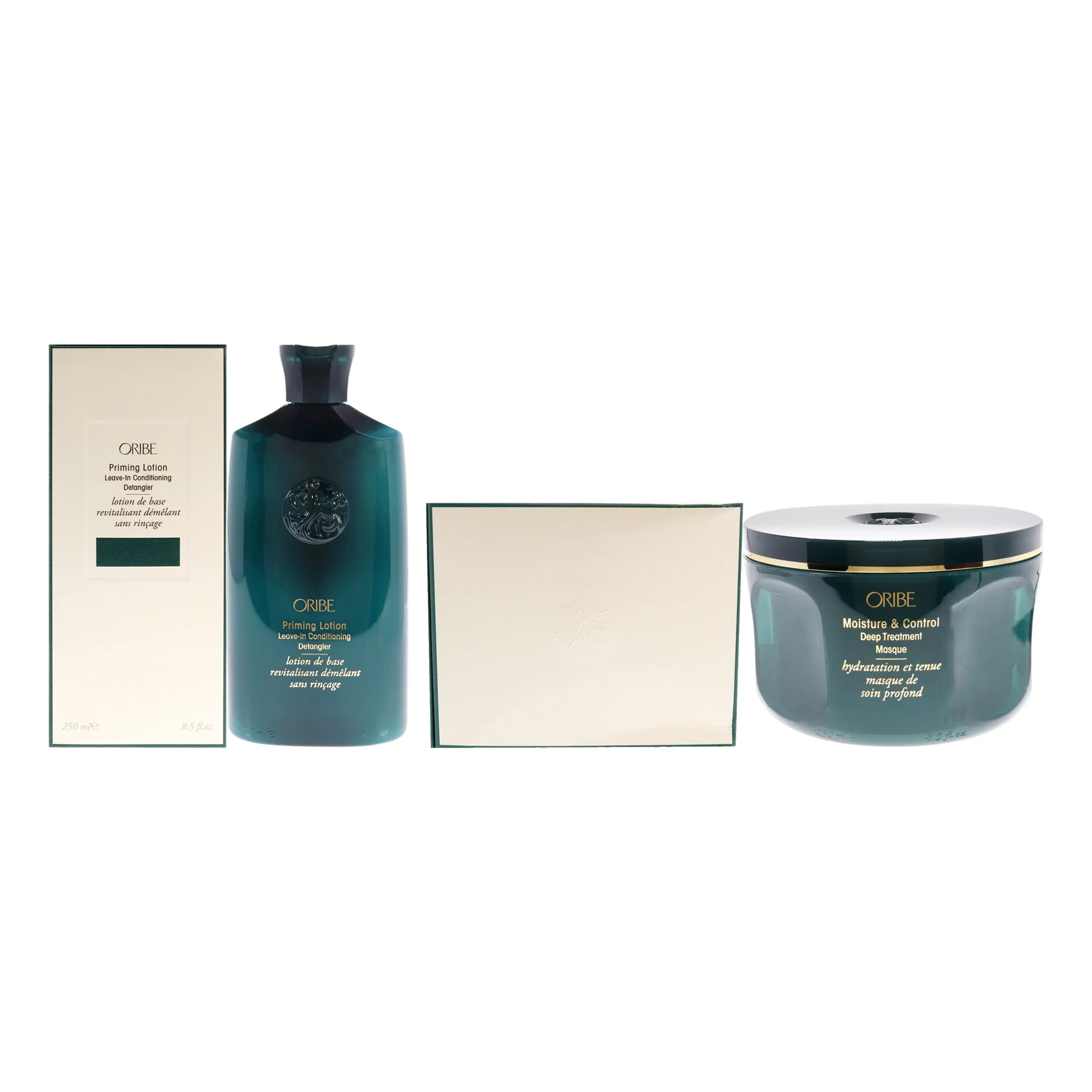 Moisture and Control Deep Treatment Masque and Priming Lotion Leave-In Conditioning Detangler Kit by Oribe for Unisex - 2 Pc Kit 8.5oz Masque, 8.5oz Detangler - Olabens