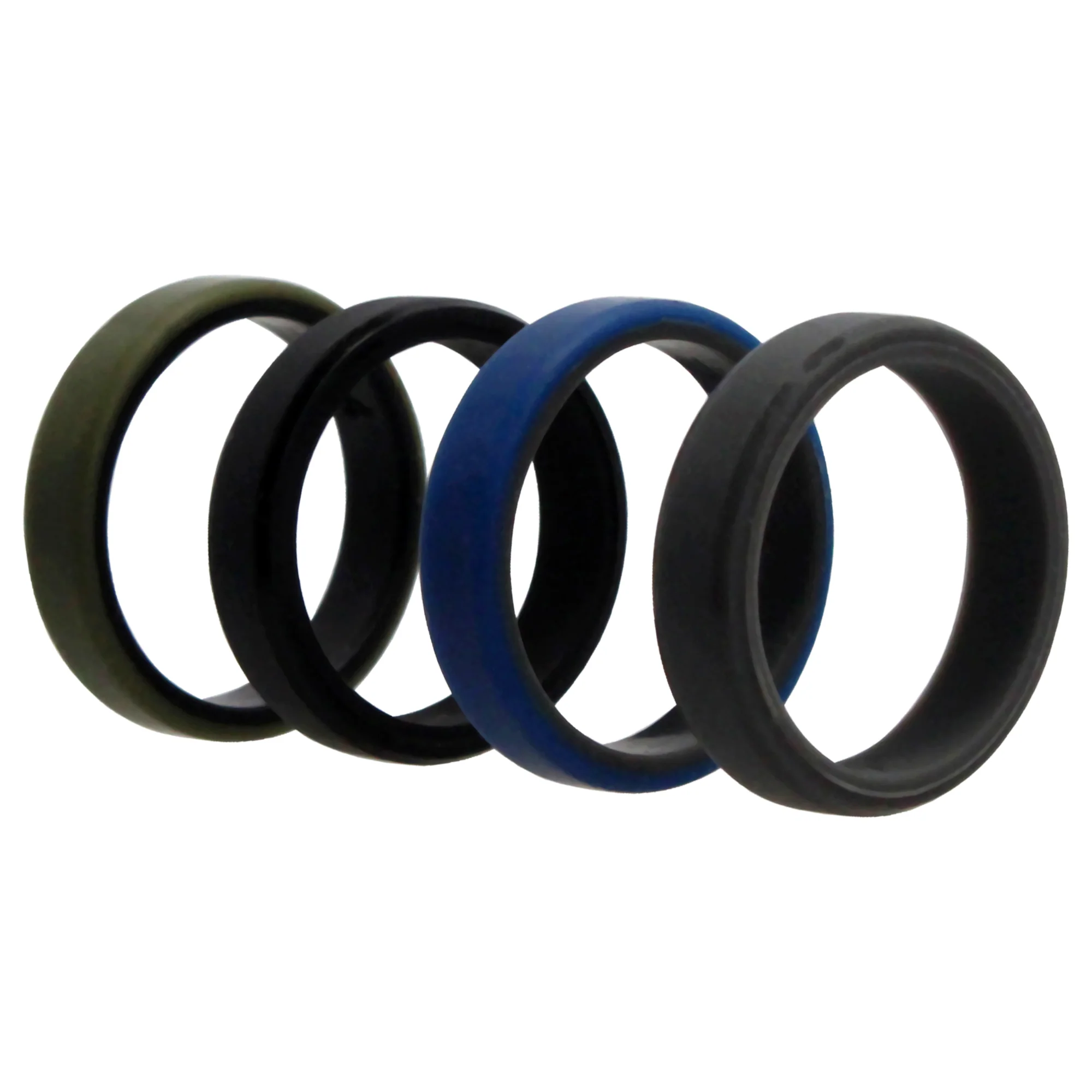 Silicone Wedding 6mm Brush 2Layer Ring Set - Green by ROQ for Men - 4 x 14 mm Ring - Olabens