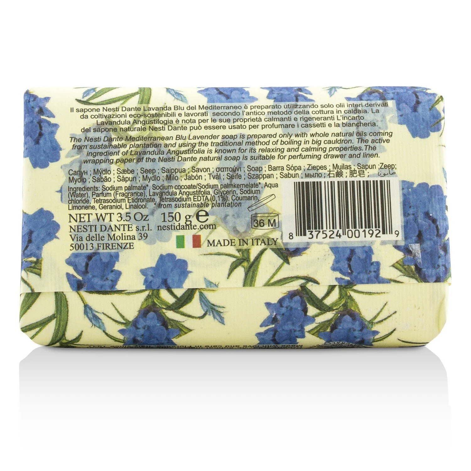 Nesti Dante Lavanda Natural Soap - Blu Del Mediterraneo - Relaxing  150g/5.29oz - Olabens