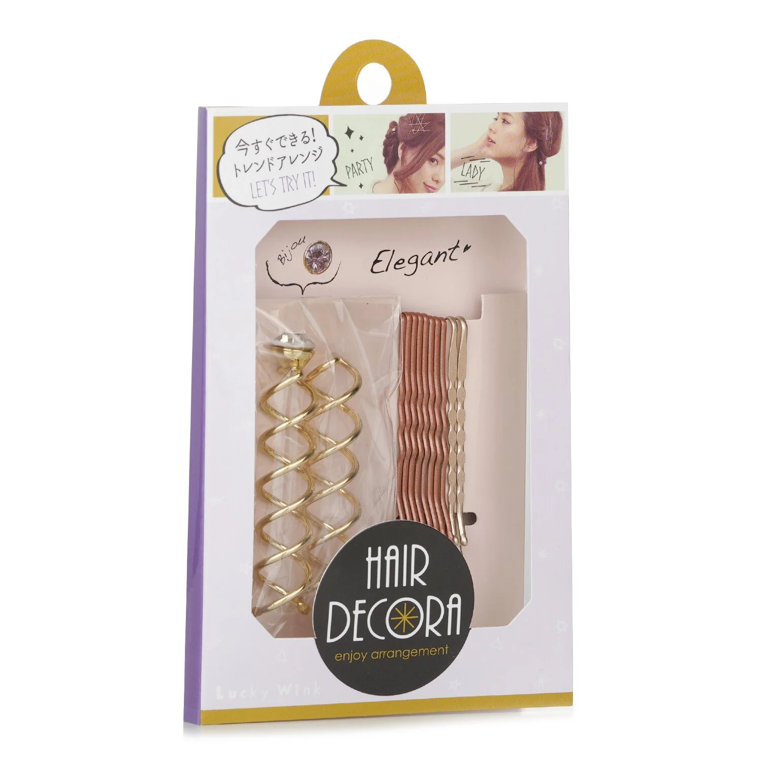 Lucky Trendy Cute Hairpin Set (Pink And Gold Combination)  1pc - Olabens