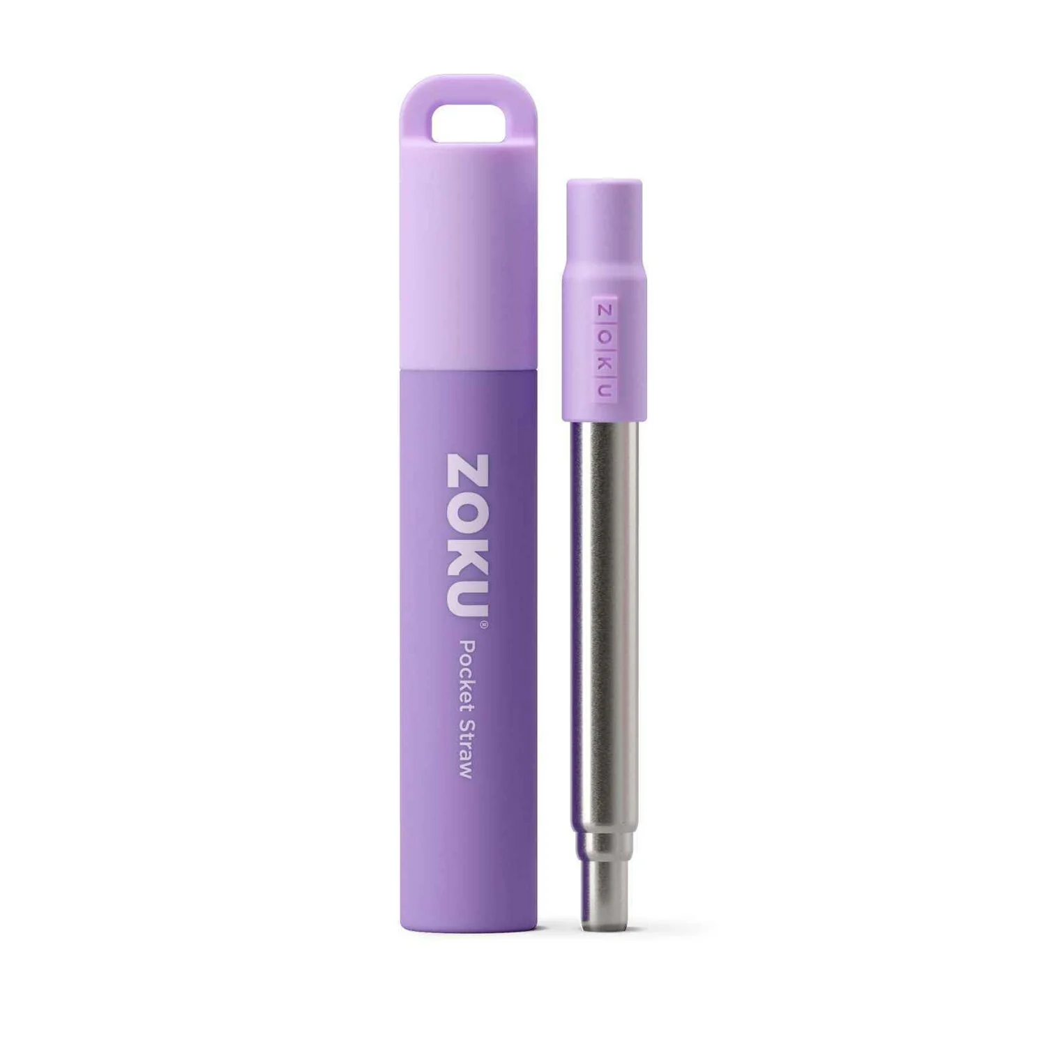 ZOKU Stainless Steel Reusable Pocket Straw  (Carrying Case & Cleaning Brush Included) - Purple  Fixed Size - Olabens