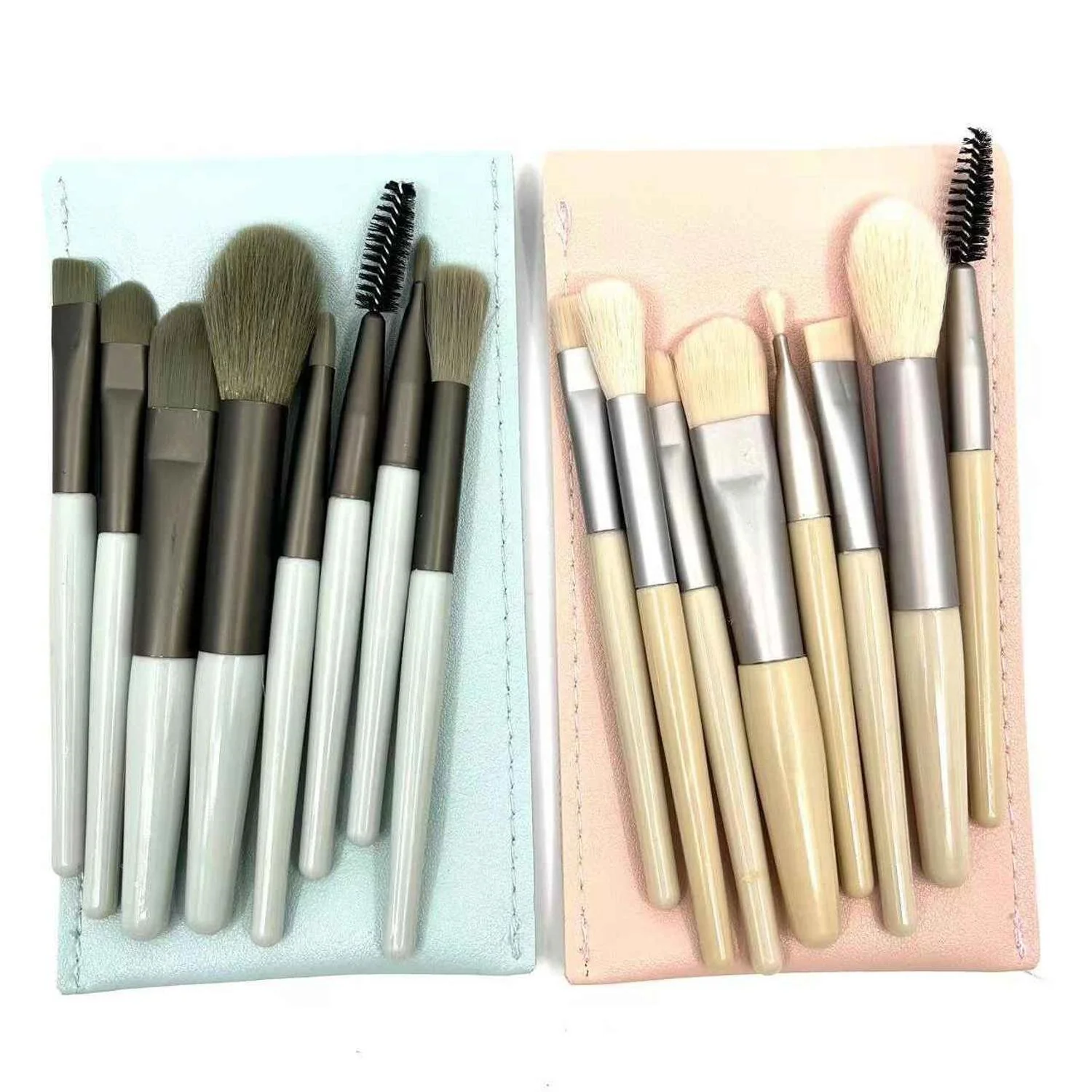 LOUISA Makeup Brush 8pcs set (with faux leather bag, Random Color)  Fixed Size - Olabens
