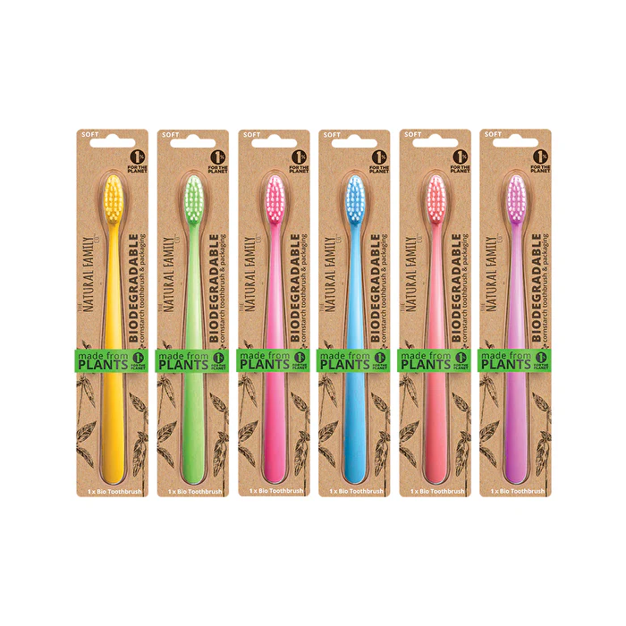 The Natural Family Co . Bio Toothbrush Neon (Single) - Colour selected at random - Olabens