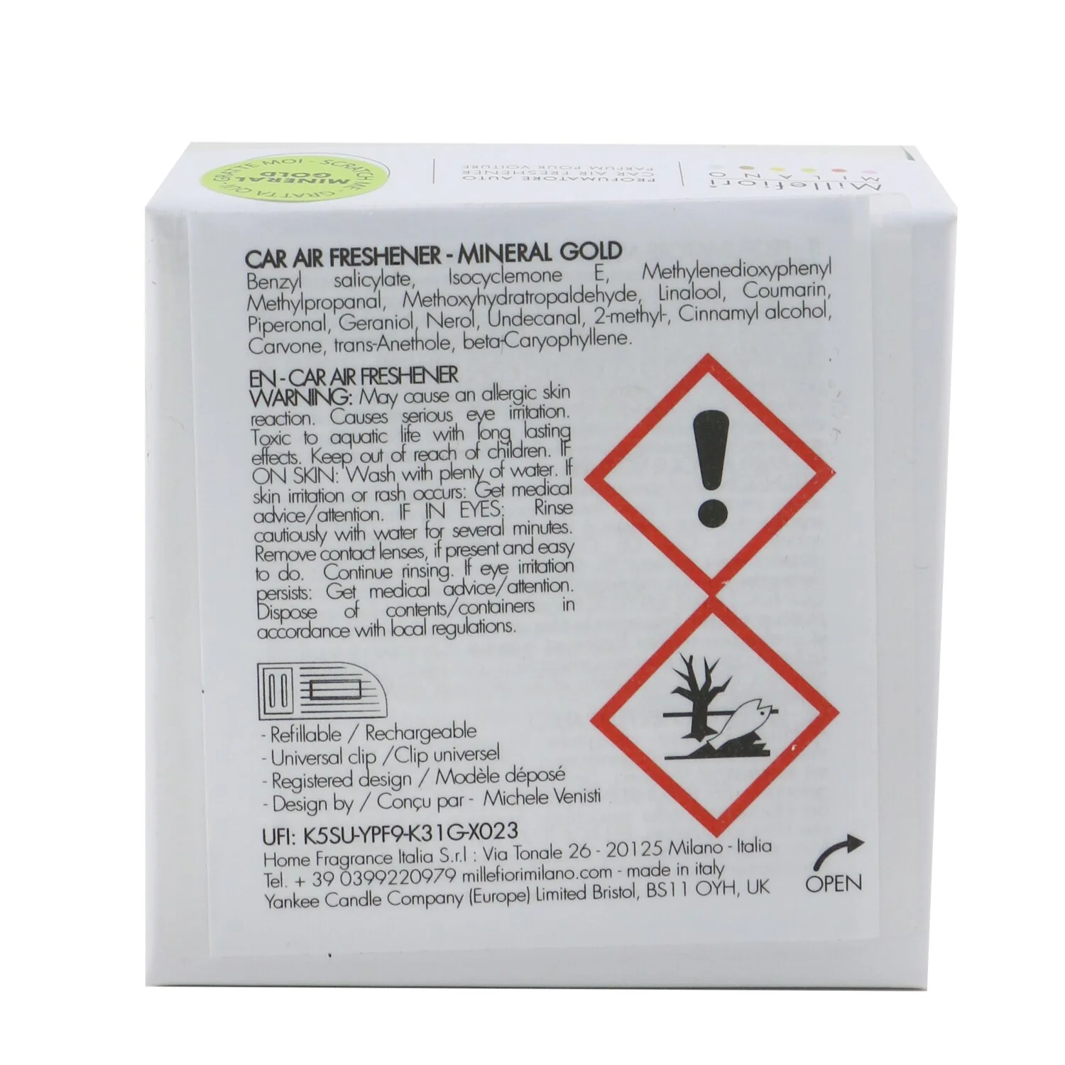 Millefiori Icon Classic Car Air Freshener - Mineral Gold  1pc - Olabens