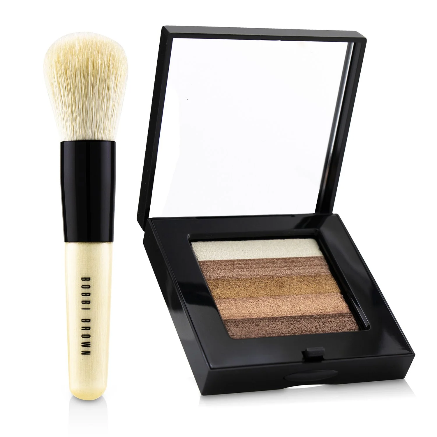 Bobbi Brown Bronze Shimmer Brick Set: Bronze Shimmer Brick Compact + Mini Face Blender Brush (Limited Edition)  2pcs - Olabens