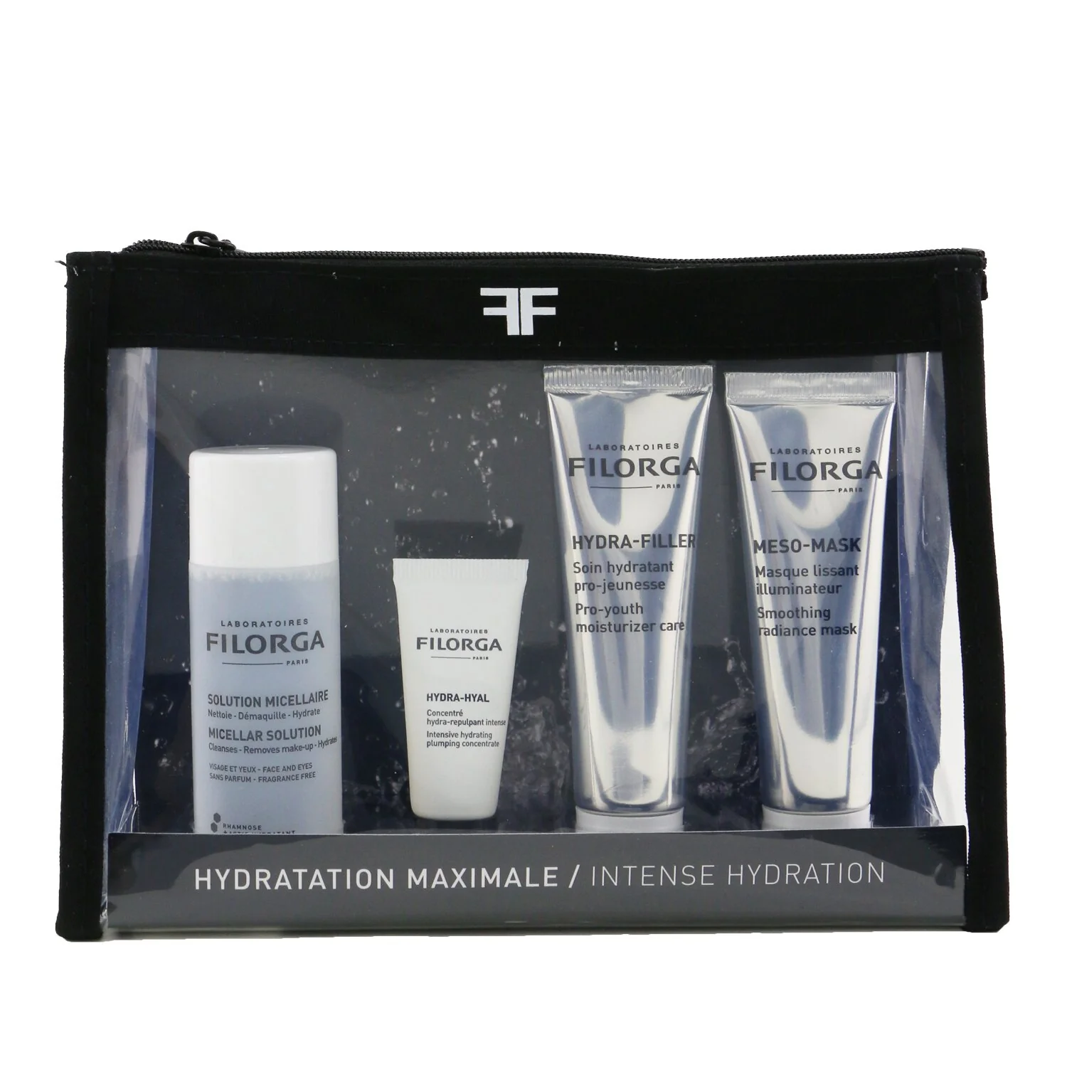 Filorga Intense Hydration Set: Micellar Solution 50ml+Hydra-Hyal 7ml+Hydra-Filler 30ml+Meso Mask 30ml+Bag  4pcs+1bag - Olabens