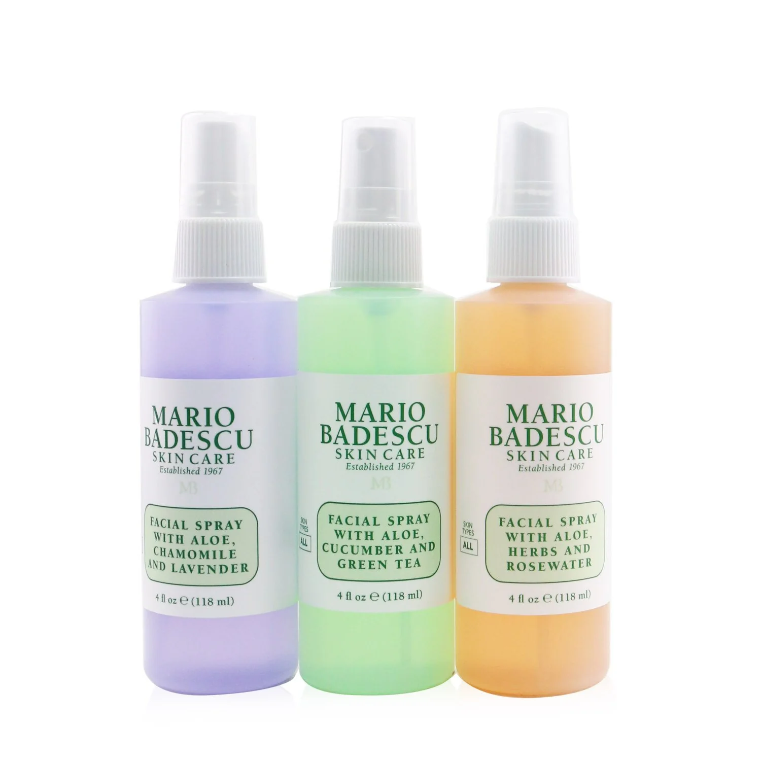 Mario Badescu Spritz. Mist. Glow. Set: Facial Spray With Aloe, Cucumber And Green Tea +  Facial Spray With Aloe, Herbs & Rosewater + Facial Spray With Aloe, Chamomile & Lavender  3x 118ml/4oz - Olabens