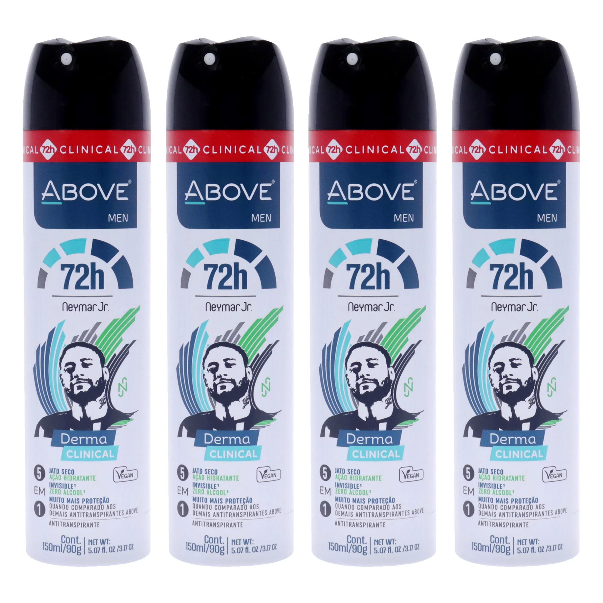 Above 72 Hours Derma Clinical Antiperspirant Deodorant - Neymar Jr by Above for Men - 3.17 oz Deodorant Spray - Pack of 4 - Olabens