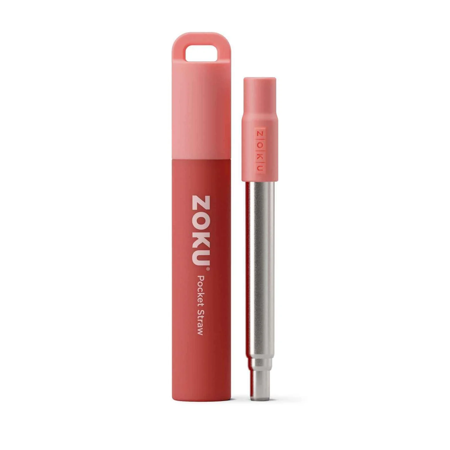 ZOKU Stainless Steel Reusable Pocket Straw  (Carrying Case & Cleaning Brush Included) - Red  Fixed Size - Olabens