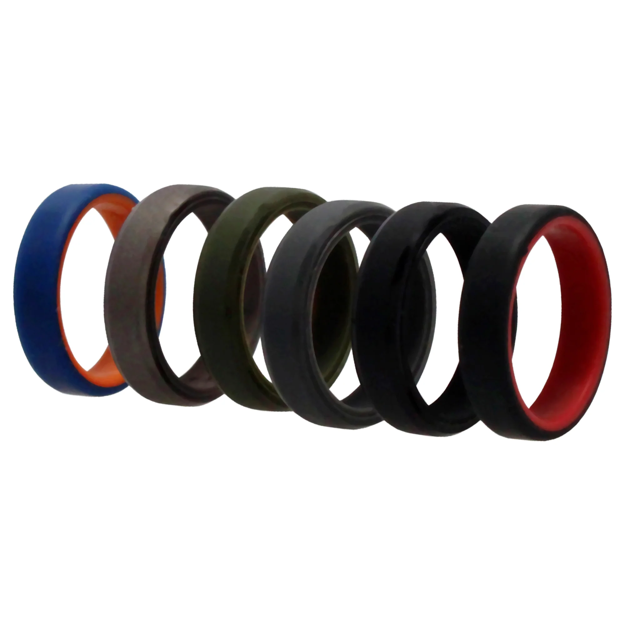 Silicone Wedding 6mm Brush 2Layer Solid Ring Set by ROQ for Men - 6 x 12 mm Ring - Olabens