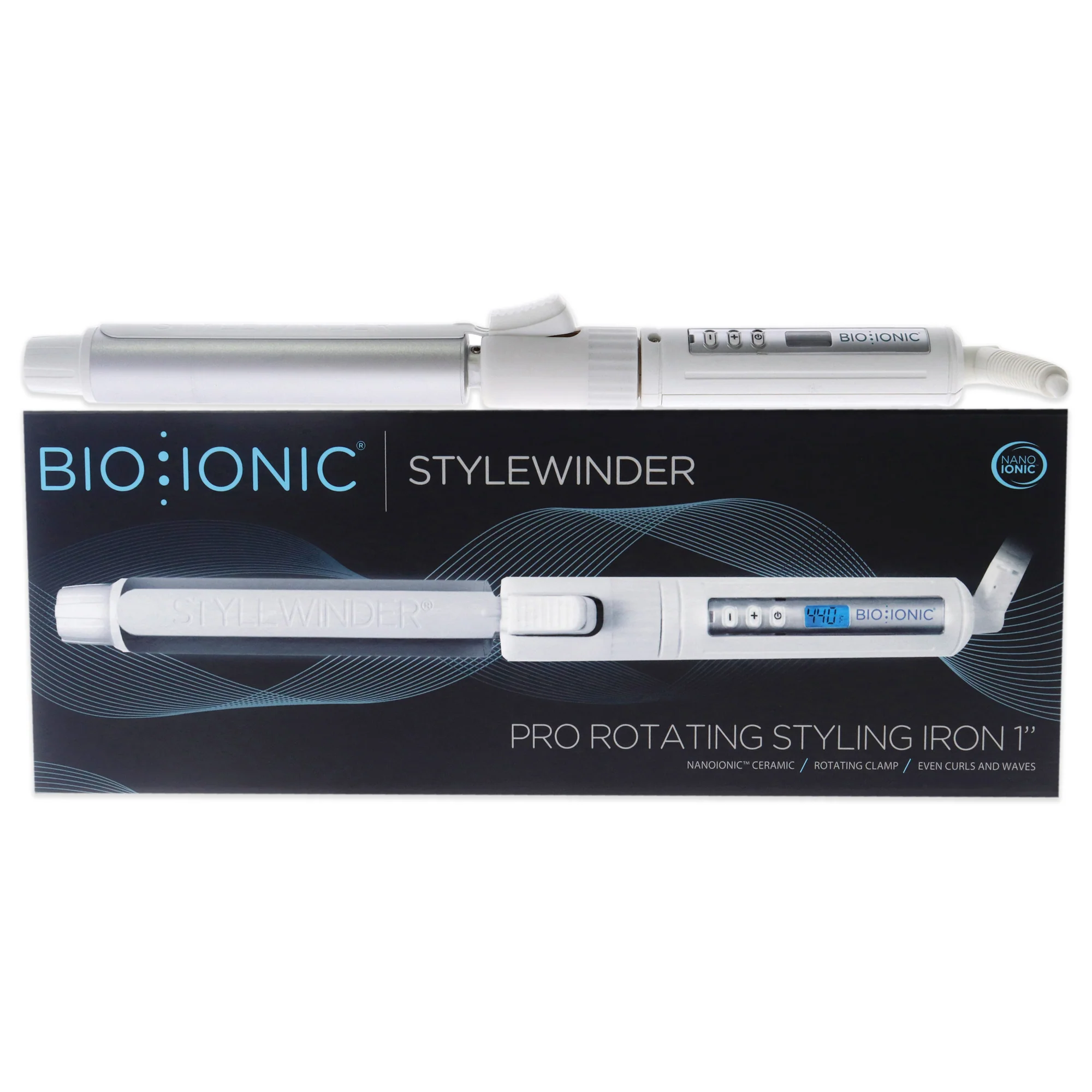 StyleWinder Pro Rotating Styling Iron - White by Bio Ionic for Women - 1 Inch Flat Iron - Olabens