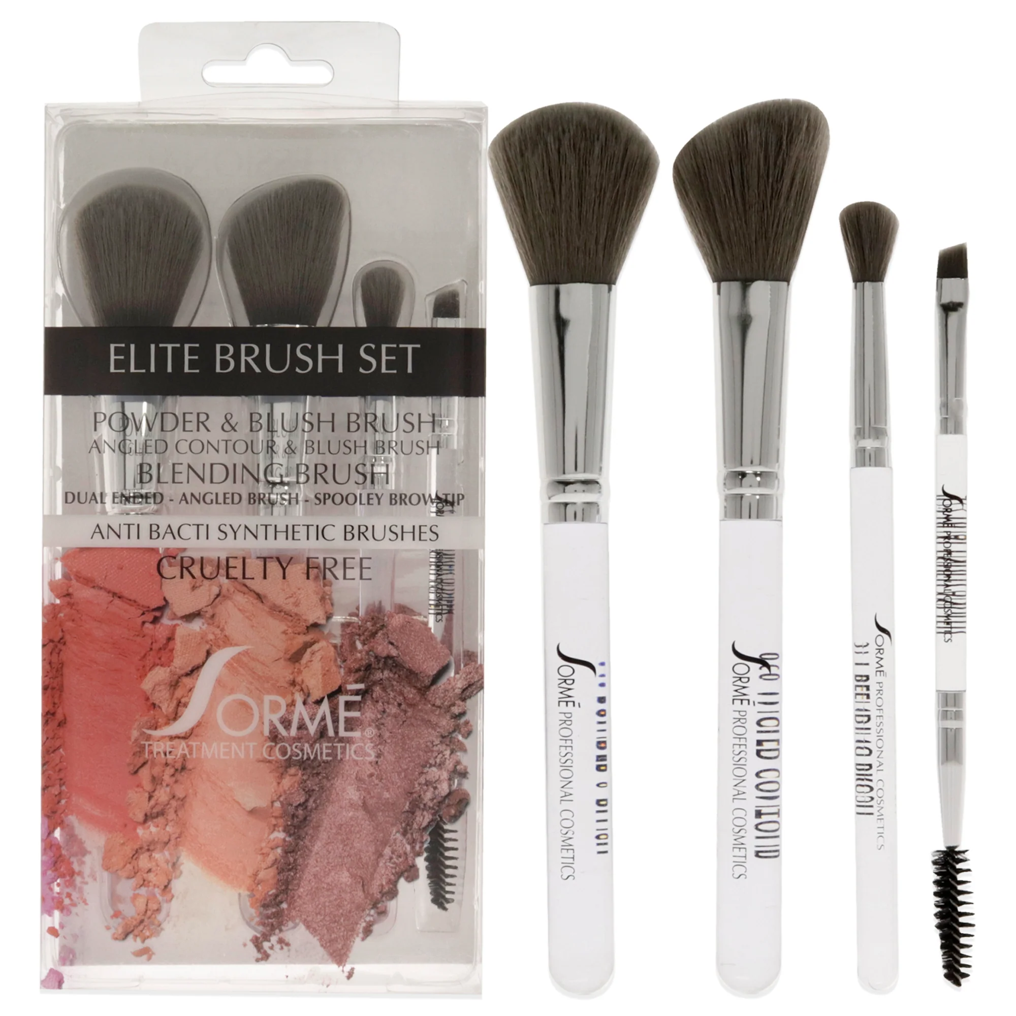 Elite Brush Set by Sorme Cosmetics for Women - 4 Pc Powder and Blush Brush - 968, Angled Contour and Blush Brush - 969, Blending Brush - 971, Dual Ended Angled Brush - 972 - Olabens