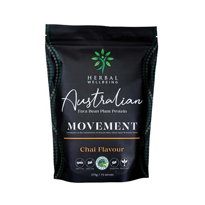 Herbal Wellbeing Australian Fava Bean Plant Protein Movement Chai 375g - Olabens
