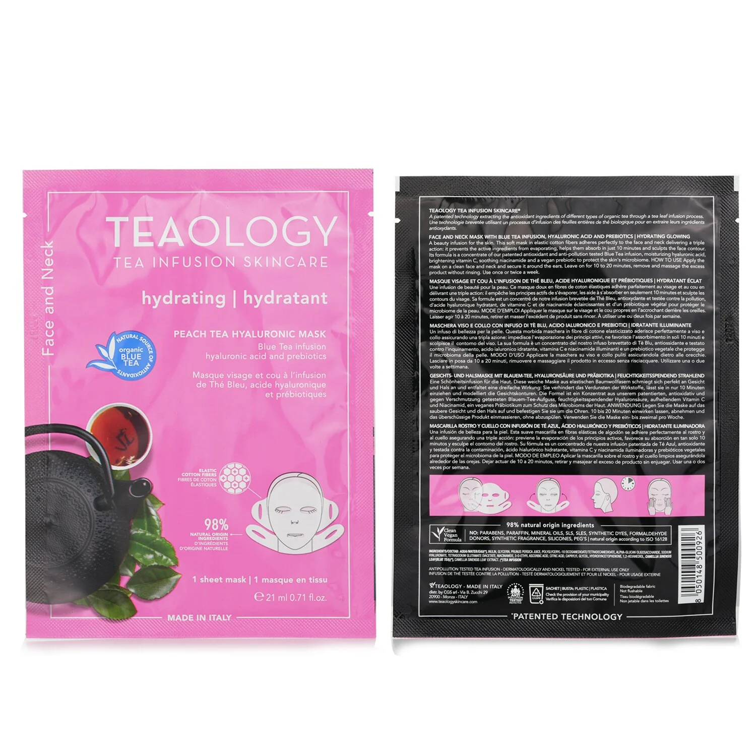 Teaology Peach Tea Hyaluronic Face & Neck Mask  21ml/0.17oz - Olabens