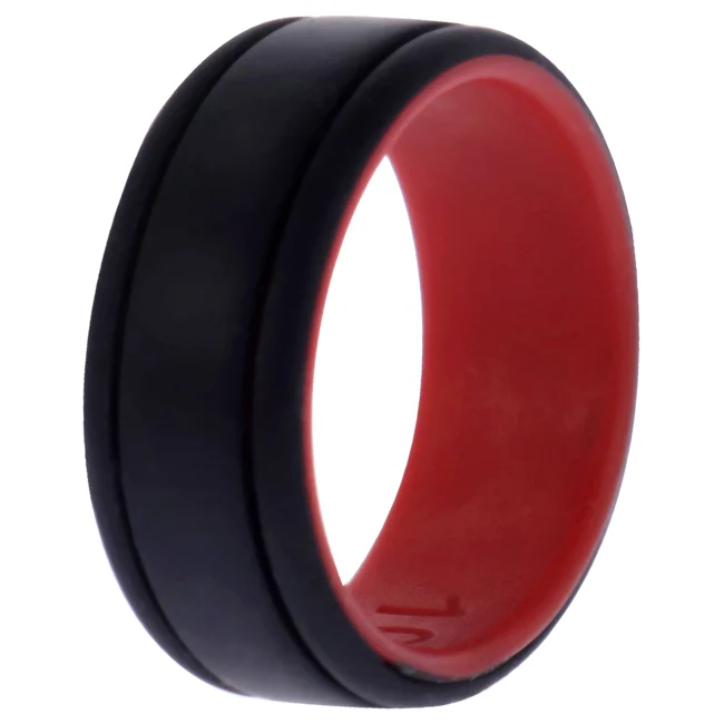 Silicone Wedding 2Layer Lines Ring - Red-Black by ROQ for Men - 10 mm Ring - Olabens