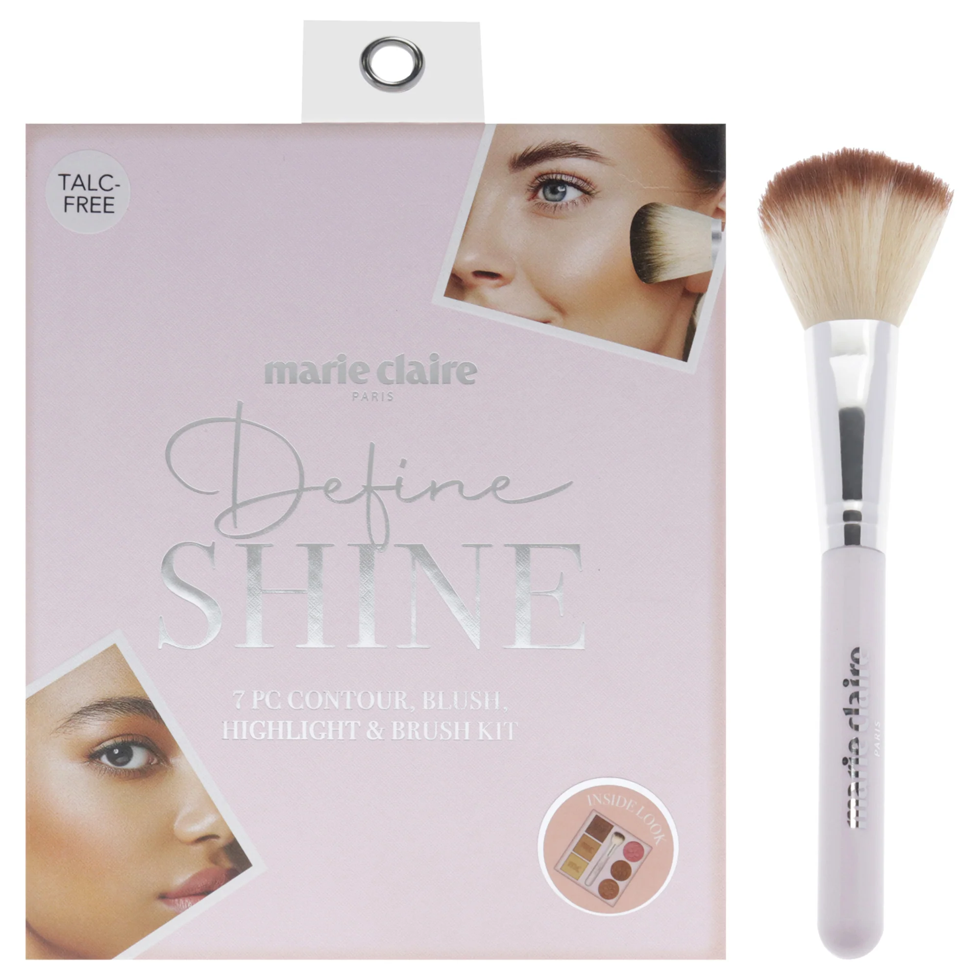 Define Shine Face Palette by Marie Claire for Women - 7 Pc 0.19oz Blush, 2 x 0.19oz Highlighters, 3 x 0.26oz Contour, Contour Brush - Olabens
