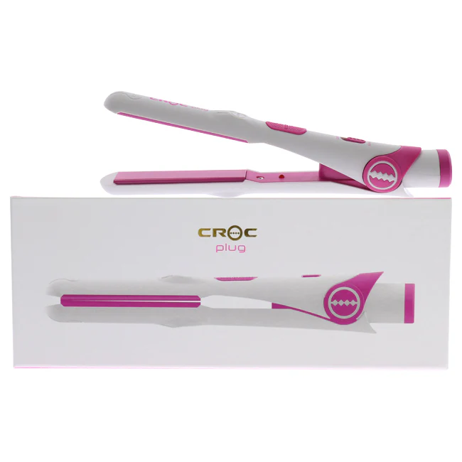 Croc Plug Detachable Mini Flat Iron - White-Pink by Croc for Unisex - 0.75 Inch Flat Iron - Olabens