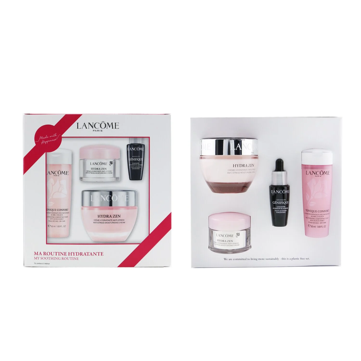 Lancome My Soothing Routine Set: Confort Tonique 50ml + Hydra Zen Anti-Stress Moisturizing Cream 15ml + Hydra Zen Anti-Stress Moisturizing Cream 50ml + Genifique Advanced Youth Activating Concentrate 10ml  4pcs - Olabens