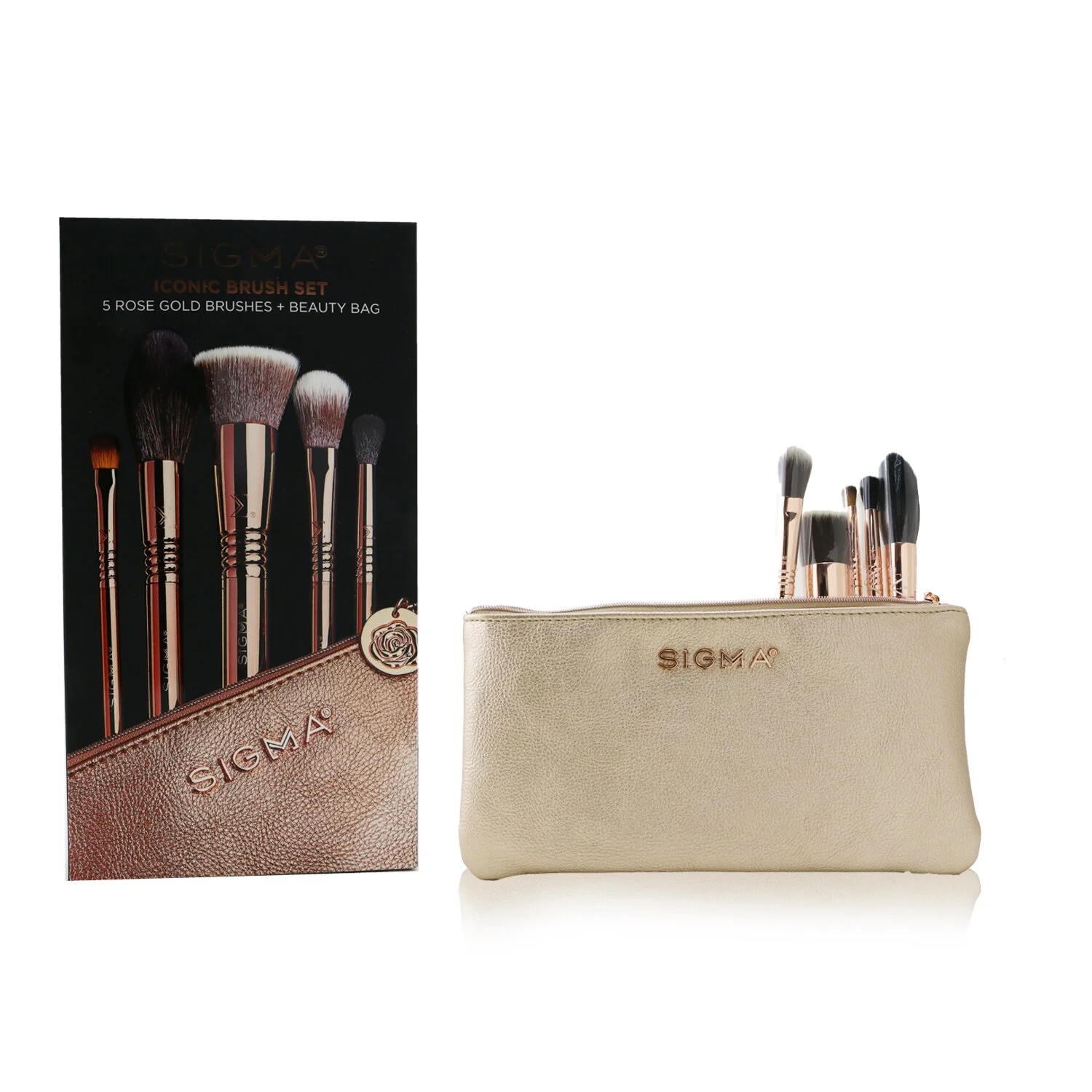 Sigma Beauty Iconic Brush Set (5x Rose Gold brush + 1x Bag)  5pcs+1bag - Olabens