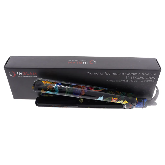 Inglam Diamond Ceramic Tourmaline Flat Iron - HSA061CF Flower Powder by Inglam for Unisex - 1 Inch Flat Iron - Olabens