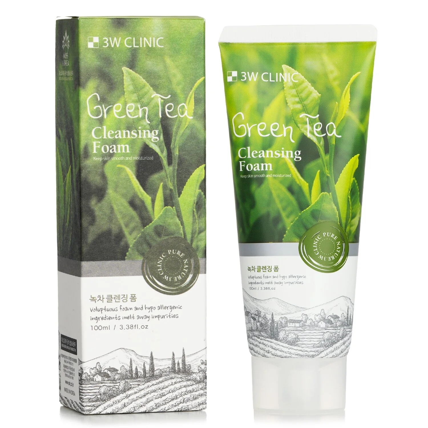 3W Clinic Cleansing Foam - Green Tea  100ml/3.38oz - Olabens