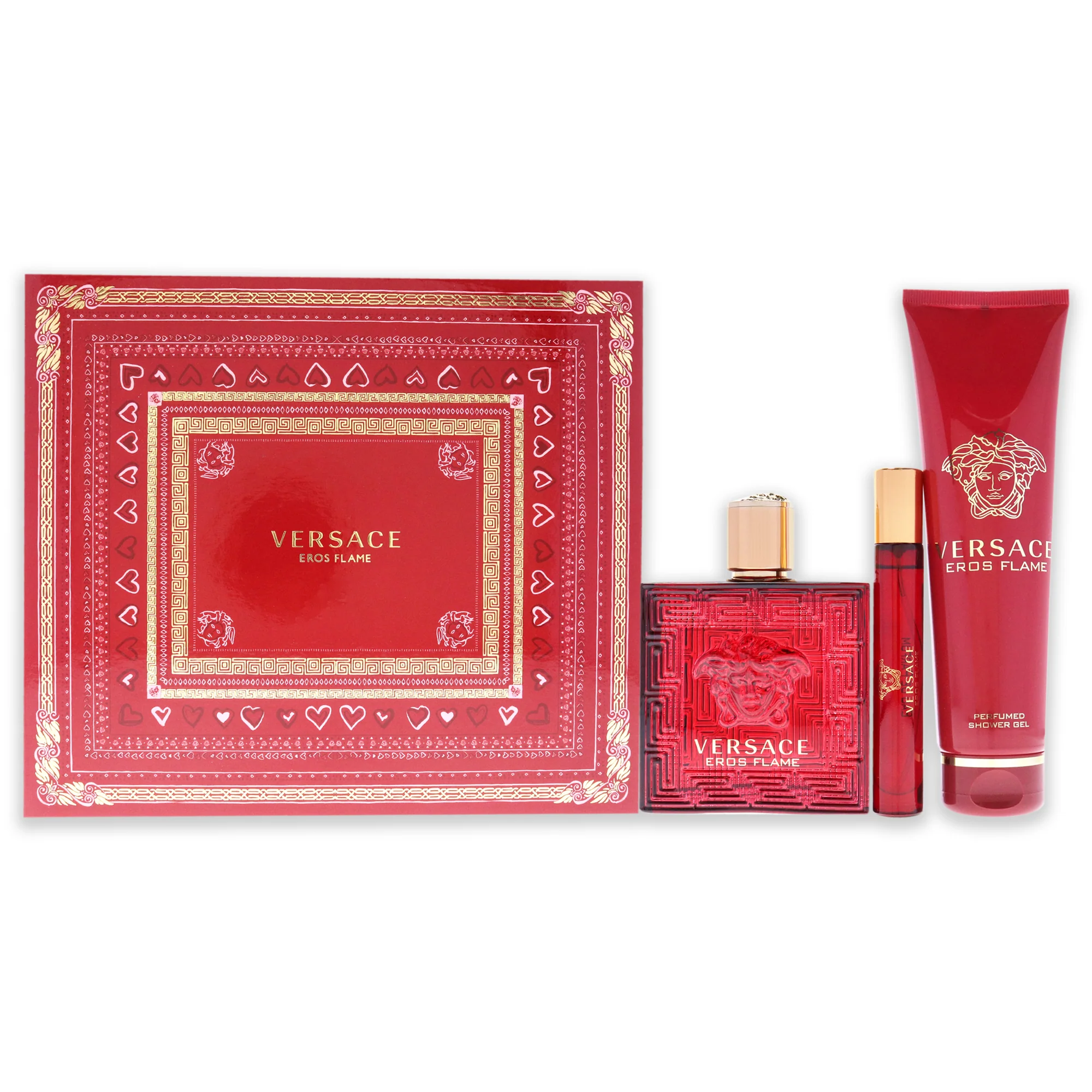 Versace Versace Eros Flame by Versace for Men - 3 Pc Gift Set 3.4oz EDP Spray, 0.3oz EDP Spray, 5.0oz Perfumed Shower Gel - Olabens