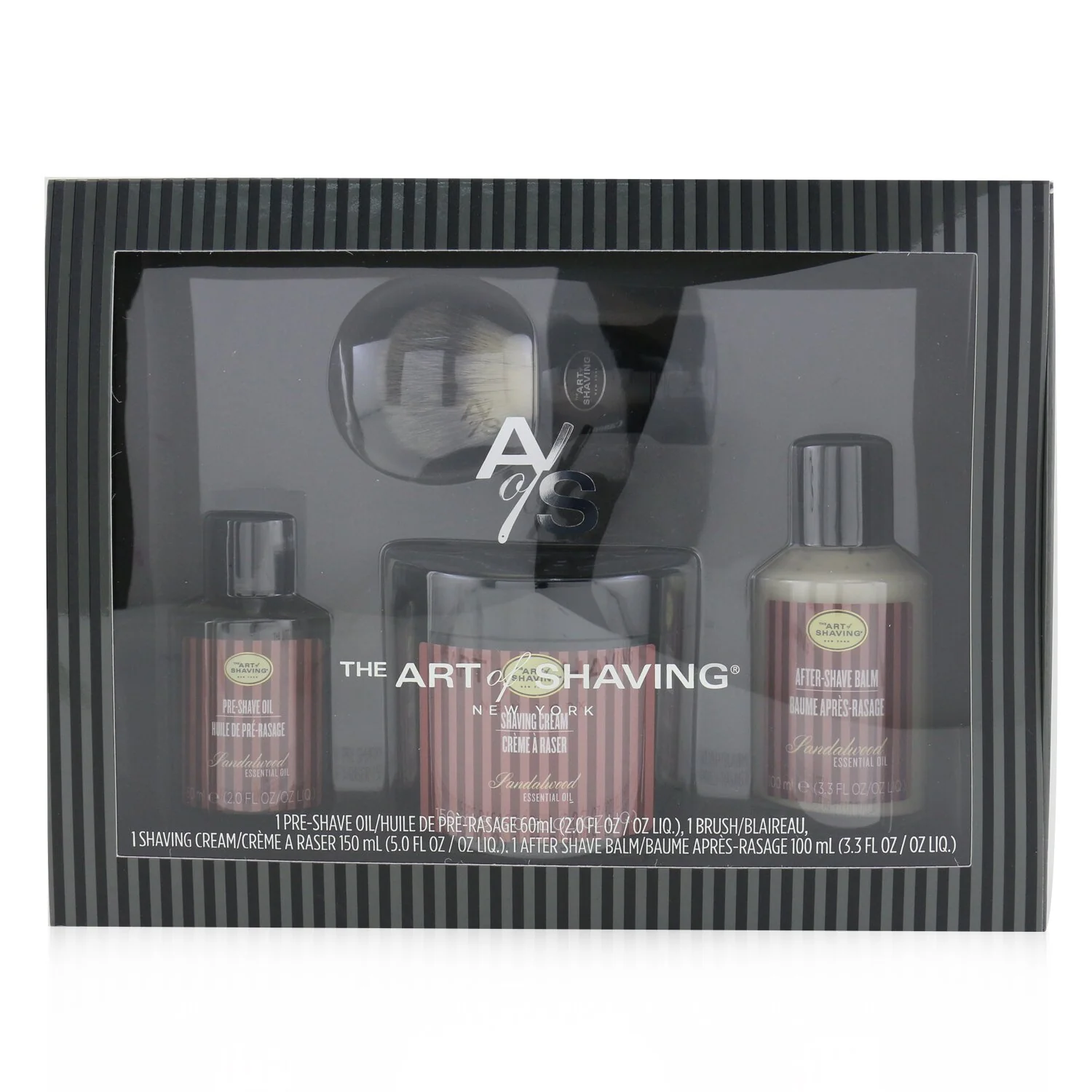 The Art Of Shaving 4 Elements Shaving Full Size Kit - Sandalwood: Pre-Shave Oil 60ml + Shaving Cream 150ml + After-Shave Balm 100ml + Genuine Badger Brush  4pcs - Olabens