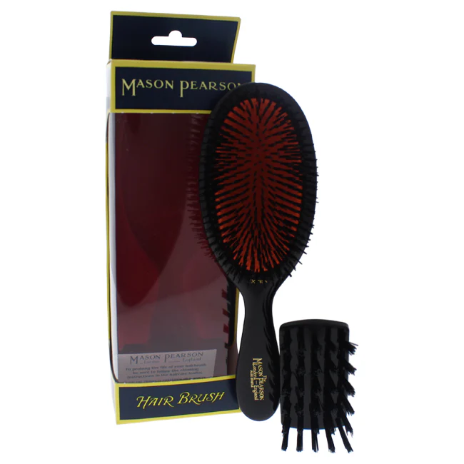 Extra Small Pure Bristle Brush - B2 Dark Ruby by Mason Pearson for Unisex - 2 Pc Hair Brush and Cleaning Brush - Olabens
