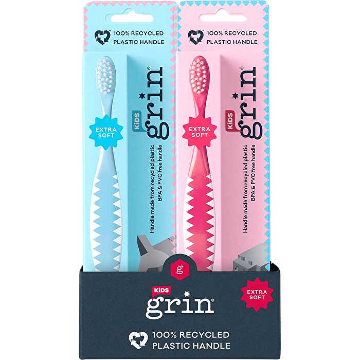 Grin 100% Recycled Toothbrush Kids Extra Soft Pink, Blue x8 - Olabens