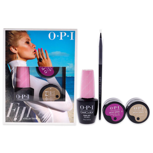 Fiji GelColor and Artist Series Trio - 1 by OPI for Women - 3 Pc 0.5oz GelColor - Getting Nadi On My Honeymoon, 0.21oz Artist Series - Bronze Has More Fun, 0.21oz Artist Series - Rate V for Violet, Artist Series Mini Striper Brush - Olabens