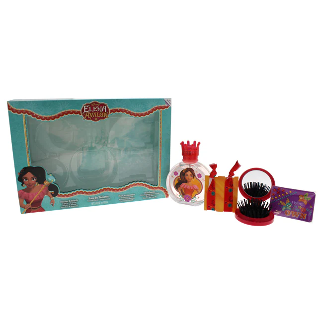 Disney Elena Of Avalor by Disney for Kids - 4 Pc Gift Set 3.4oz EDT Spray, Mirror & Brush, Hair Accessories, Hair Bands - Olabens