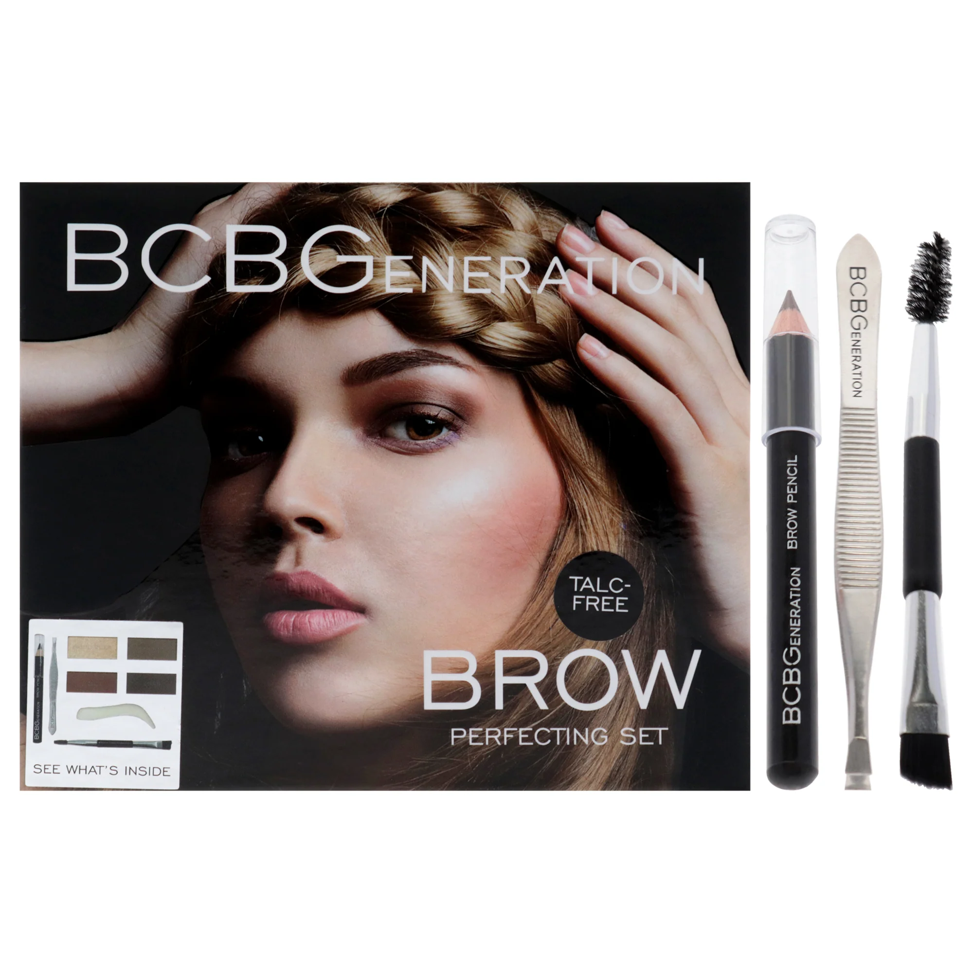 Brow Perfecting Set by BCBGeneration Cosmetics for Women - 6 Pc 0.05oz Highlighter Powder, 3 x 0.05oz Brow Powder, 0.04oz Brow Wax, Brow Pencil, Tweezer, Spoolie and Eyebrow Brush - Olabens