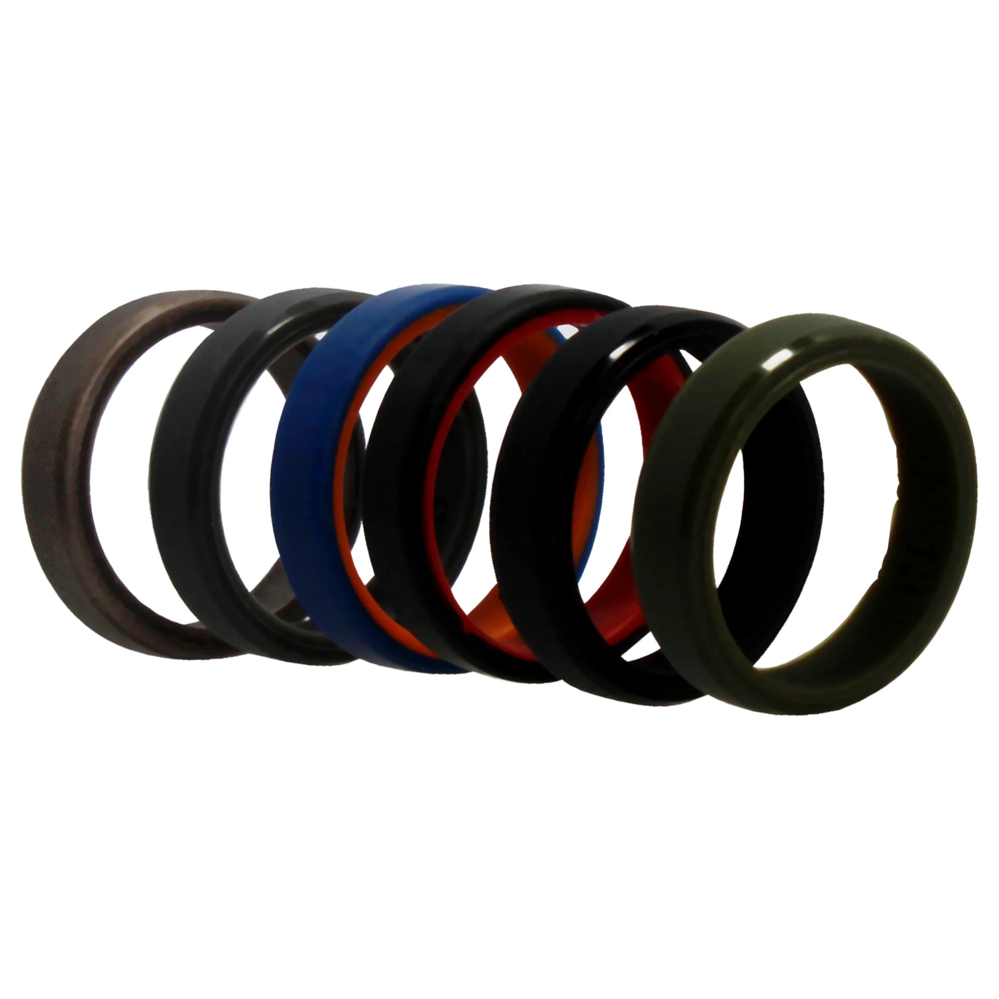 Silicone Wedding 6mm Brush 2Layer Solid Ring Set by ROQ for Men - 6 x 13 mm Ring - Olabens