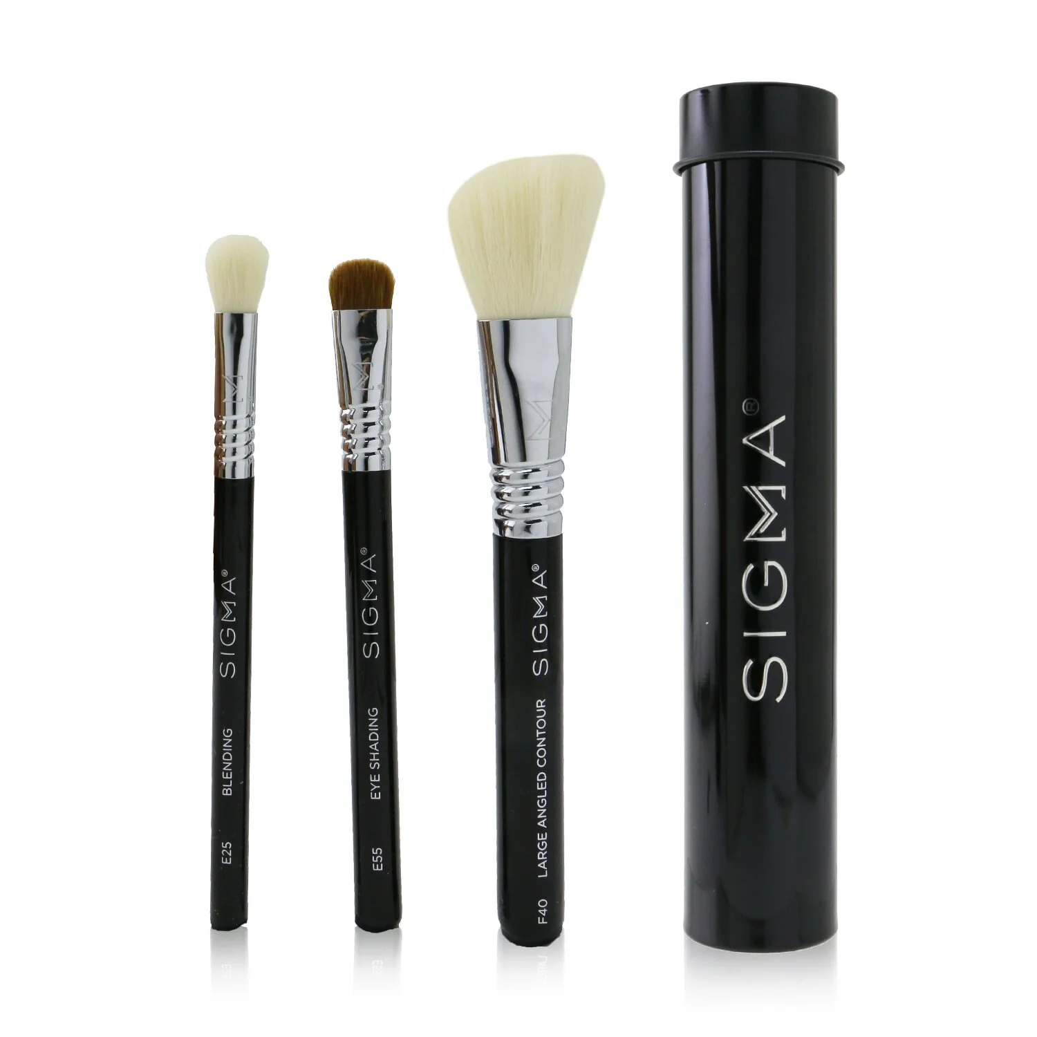 Sigma Beauty Essential Trio Brush Set - # Black  3pcs+1 Tin - Olabens