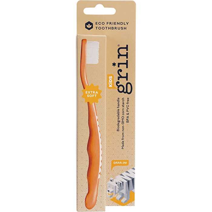 Grin Biodegradable Toothbrush Kids Extra Soft Orange x8 - Olabens