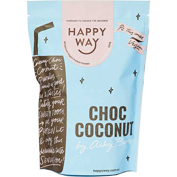 Happy Way Ashy Bines Vegan Protein Powder Choc Coconut 500g - Olabens
