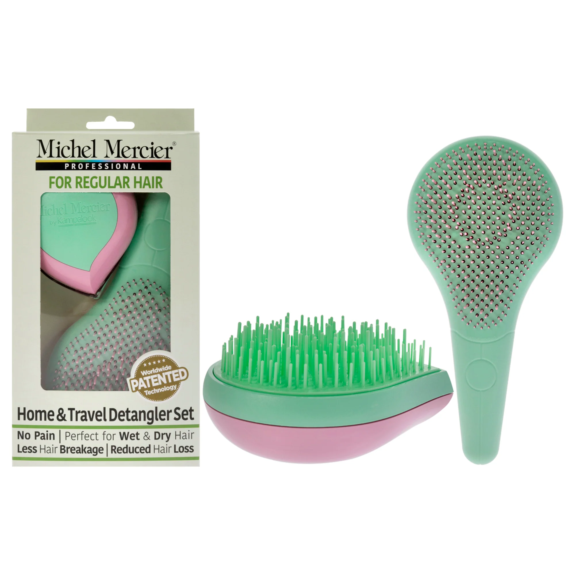 Home and Travel Detangler Set - Regular Hair by Michel Mercier for Unisex - 2 Pc The Classic Detangler Brush, The Travel Detangler Brush - Olabens