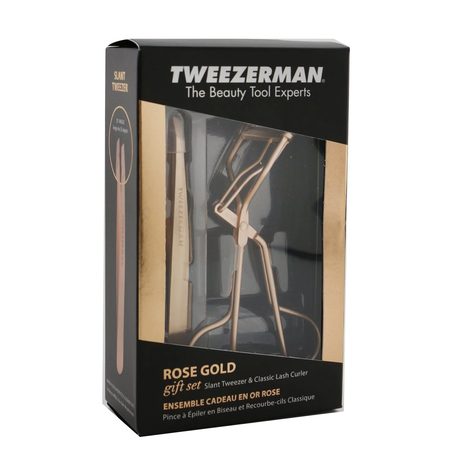 Tweezerman Rose Gold Slant Tweezer & Classic Lash Curler Gift Set  2pcs - Olabens