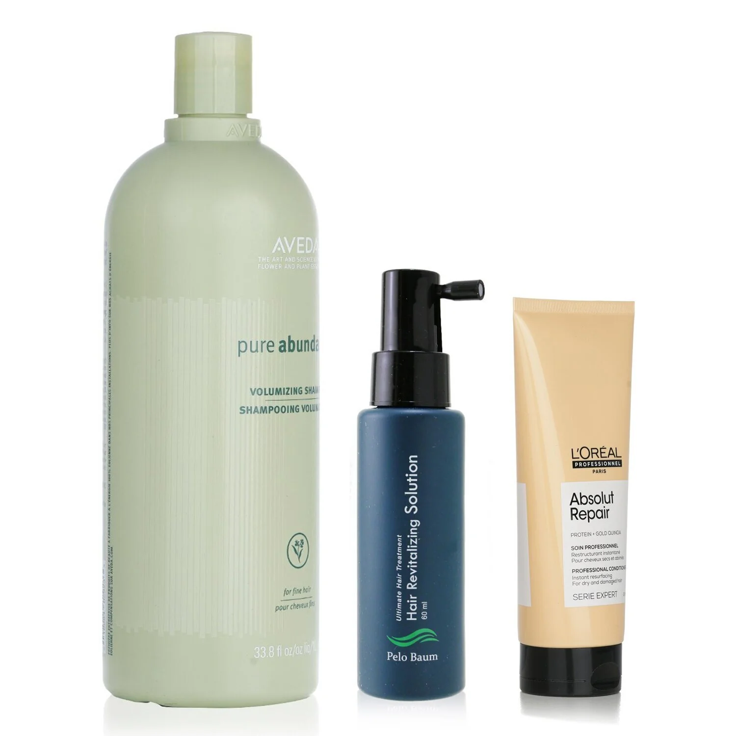 Pelo Baum Pelo Baum Hair Revitalizing Solution 60ml + Aveda Volumizing Shampoo 1000ml + L'Oreal Resurfacing Conditioner 200ml  3pcs - Olabens