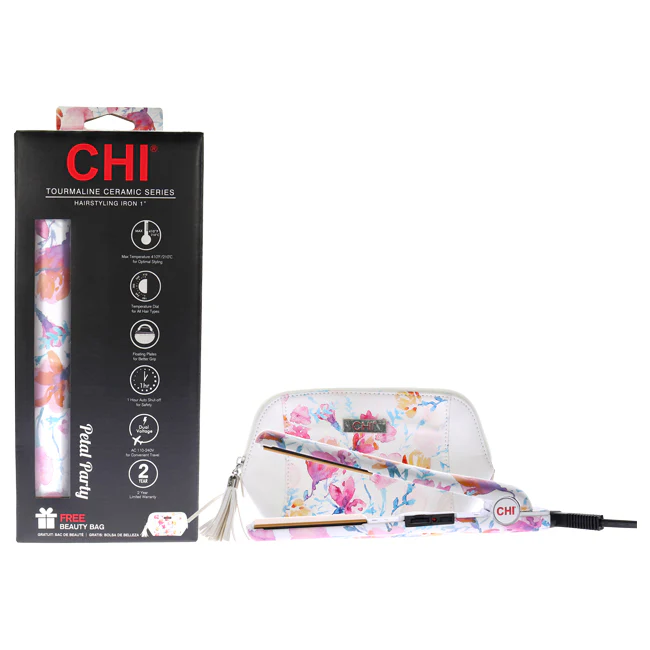 CHI Tourmaline Ceramic Hairstyling Flat Iron - CA2297 - Petal Party by CHI for Unisex - 1 Inch Flat Iron - Olabens
