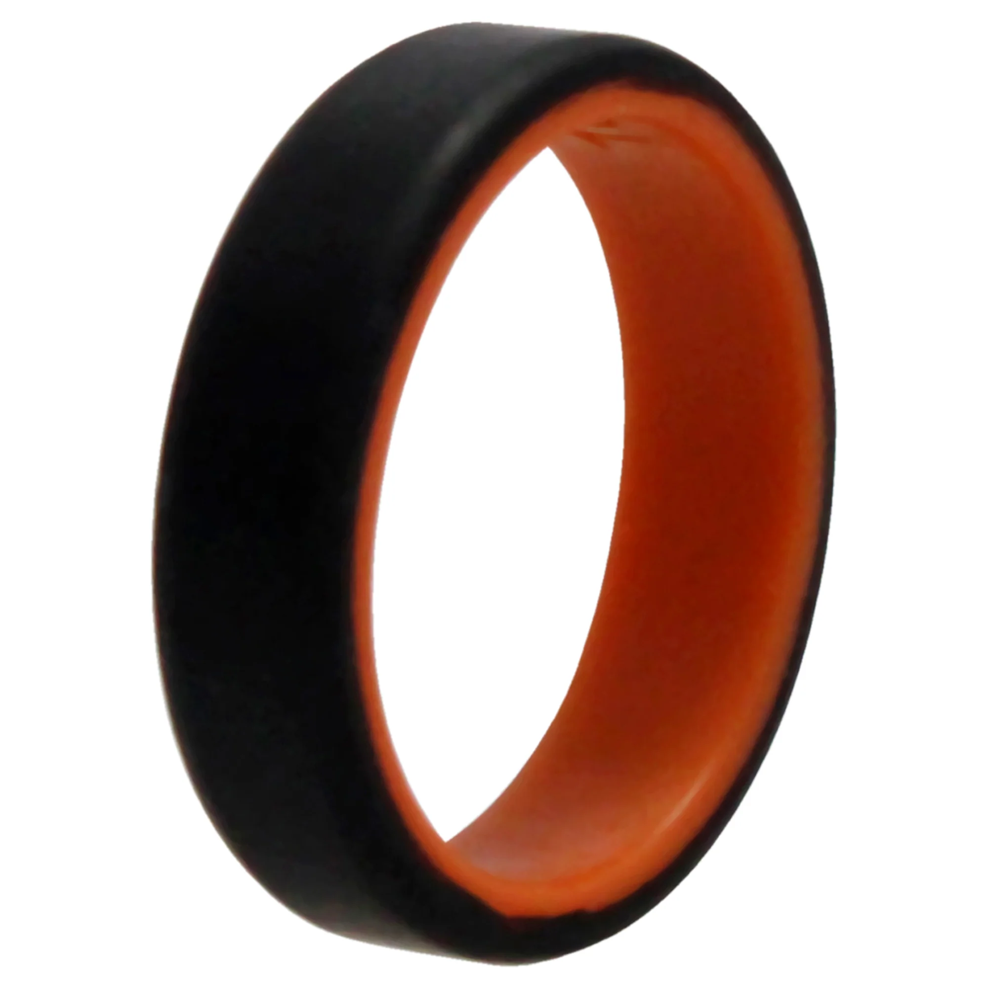 Silicone Wedding 6mm Brush 2Layer Ring - Orange-Black by ROQ for Men - 10 mm Ring - Olabens
