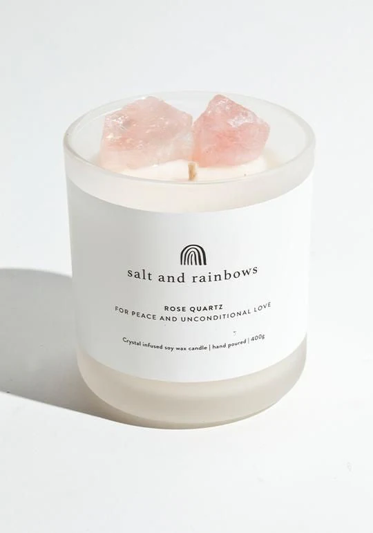 Salt and Rainbows Rose Quartz Crystal Candle 400g - Olabens
