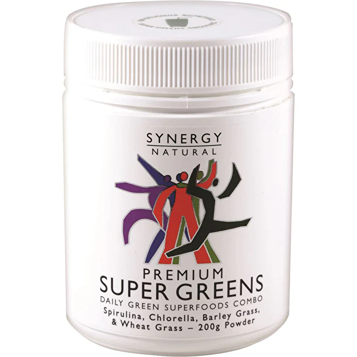 Synergy Natural Premium Super Greens (Spirulina, Chlorella, Barley Grass & Wheat Grass) Powder 200g - Olabens