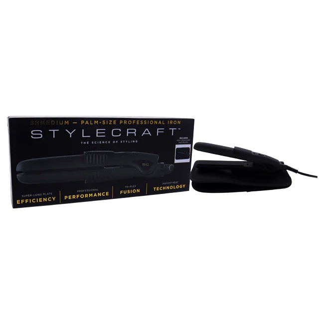 StyleCraft Shmedium Palm-Size Professional Iron Straightener - SCSH58M Black by StyleCraft for Unisex - 1 Pc Flat Iron - Olabens
