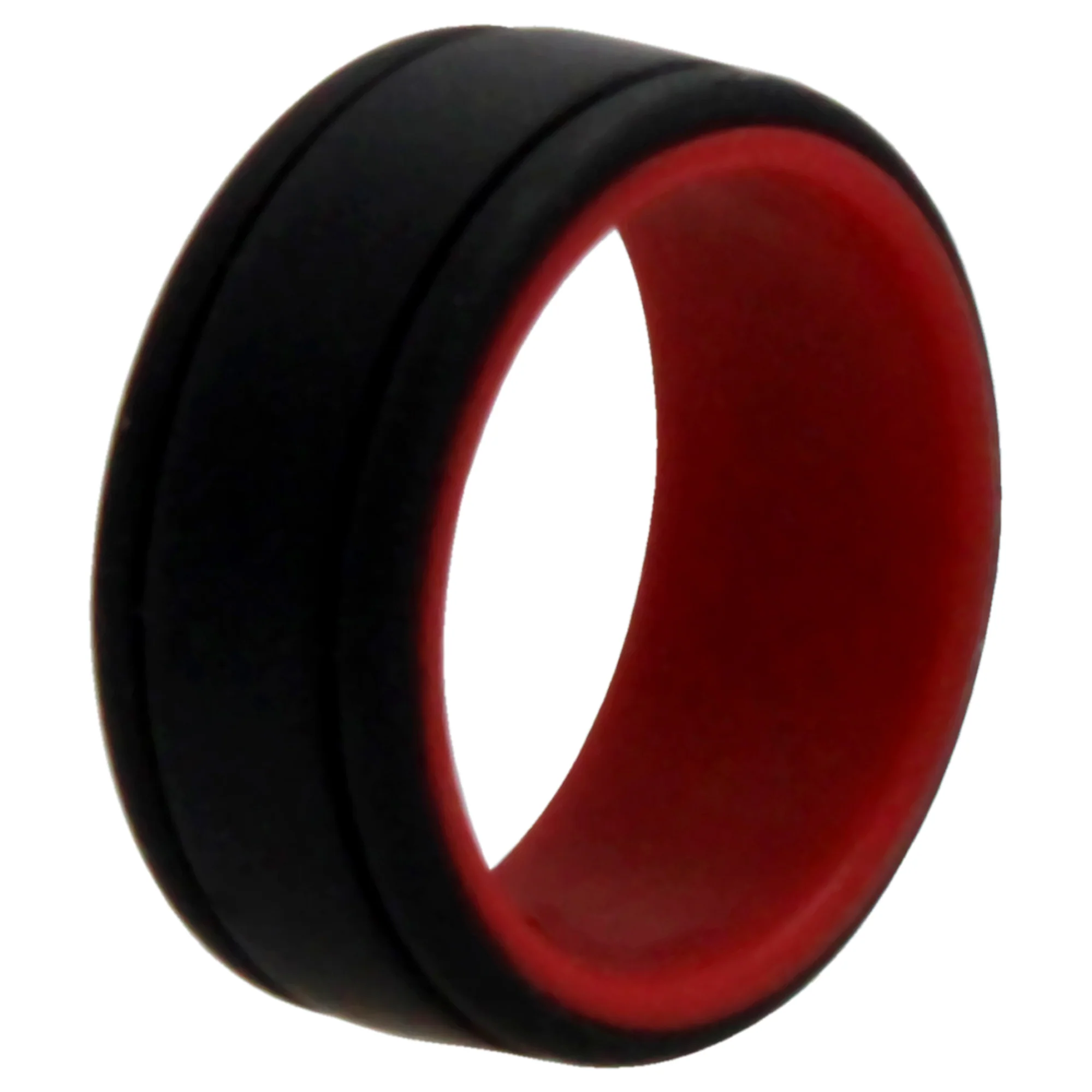 Silicone Wedding 2Layer Lines Ring - Red-Black by ROQ for Men - 7 mm Ring - Olabens