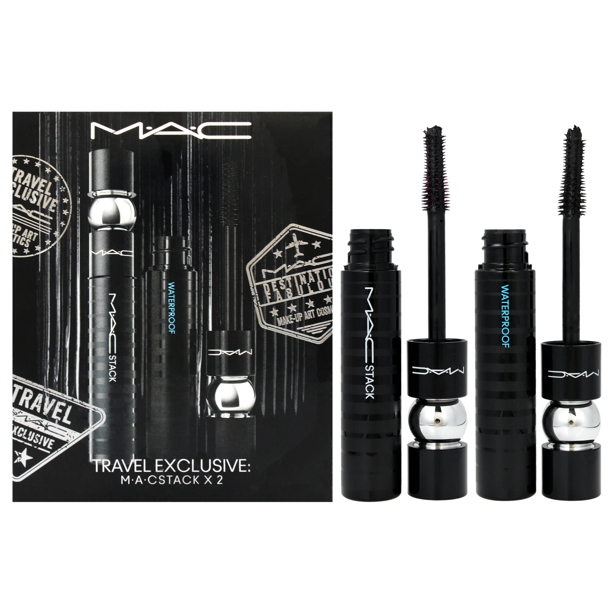 Stack Mascara Duo by MAC for Women - 2 Pc 0.41oz Superstack Mega Brush - Black, 0.41oz Superstack Mega Brush Waterproof - Black - Olabens