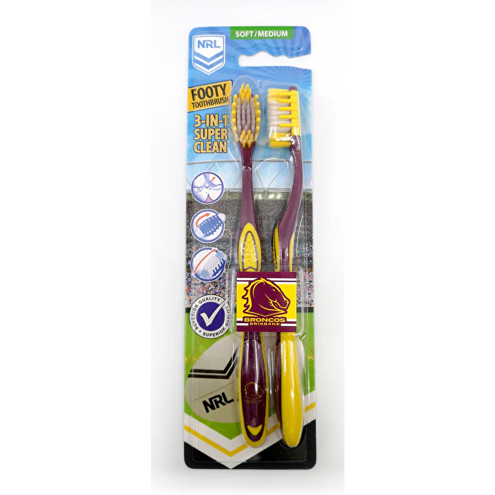 Nrl - 2pk- Brisbane Broncos Toothbrushes - Olabens