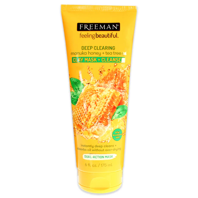 Freeman Feeling Beautiful Clay Mask Cleanser Deep Clearing Manuka Honey Plus Tea Tree Oil by Freeman for Unisex - 6 oz Mask - Olabens