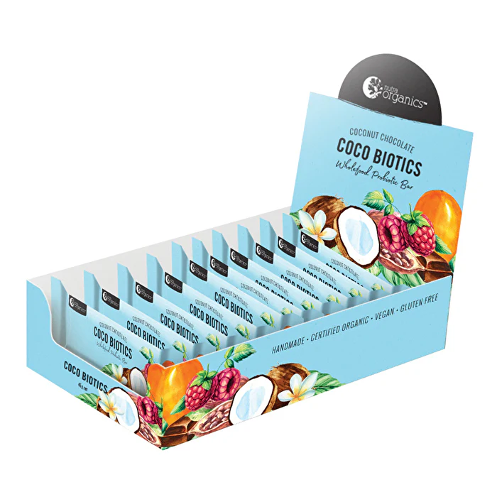 Nutra Organics Organic Wholefood Probiotic Bar Coco Biotics (Coconut Chocolate) 45g x 12 Display - Olabens